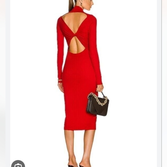 Enza Costa Viscose Rib Twist Back Midi Dress Tomato Red NWOT